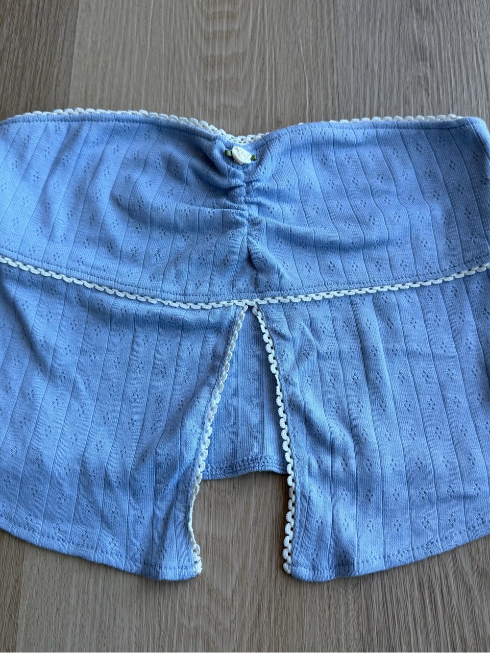 Full Tilt Blue Solid Knit Strapless Tube Top Lace Trim 100% Cotton M